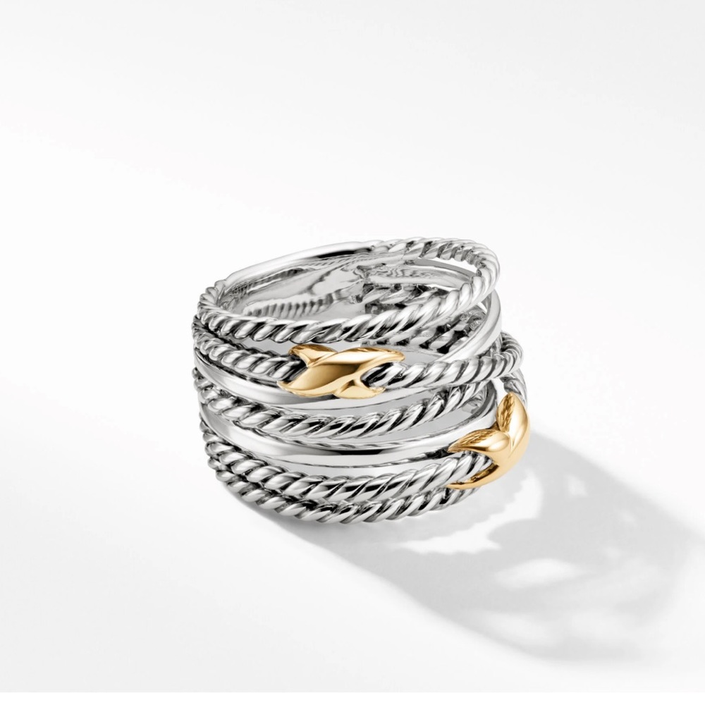Double X Crossover Ring in Sterling Silver with 18K Yellow Gold